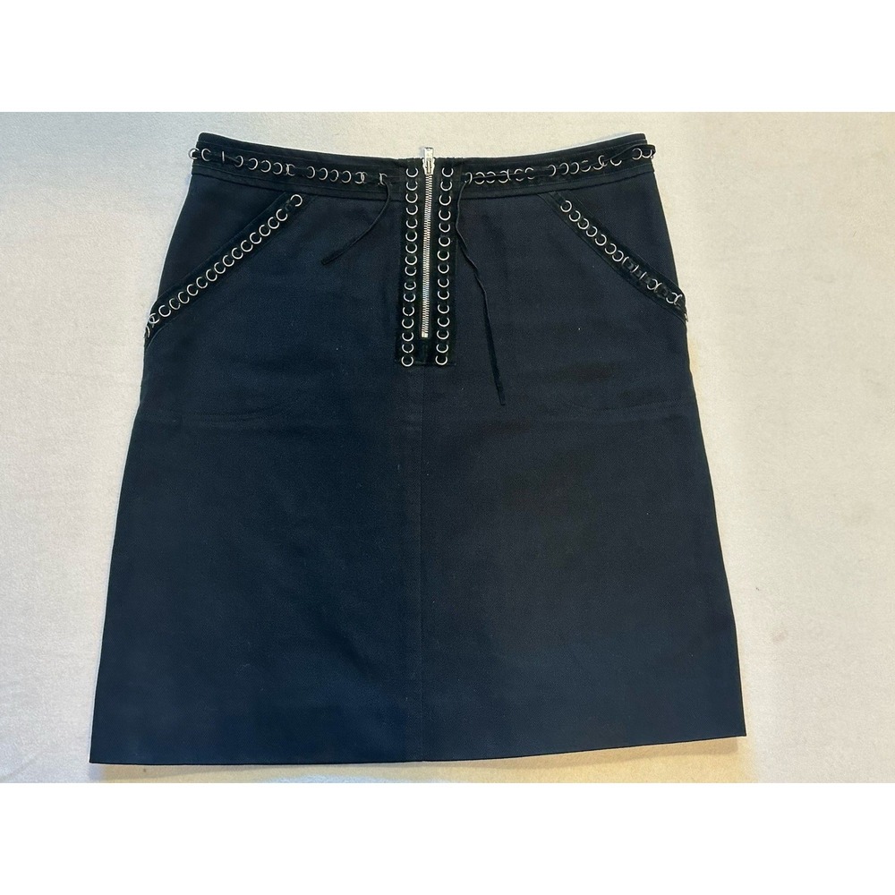 CHLOE France Black Denim Zipper Grommet Rings HR Pencil Skirt.sz.42 2AJU05-2A043